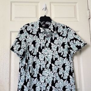 Michael Kors green and black floral button down shirt size XL
